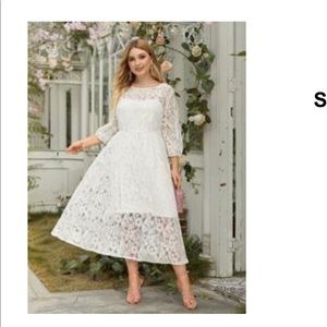 Plus Belted Waist Lace Overlay Dress